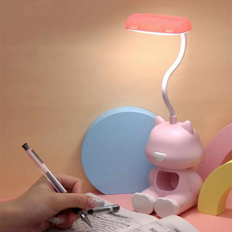 Phone Accessories Baby - โคมไฟตั้งโต๊ะ LED ที่สร้างสรรค์พร้อมที่วางโทรศัพท์โคมไฟปรับสีข้างเตียงสำหรับห้องเด็กนักเรียนไฟกลางคืนน่ารักยืดหยุ่นได้