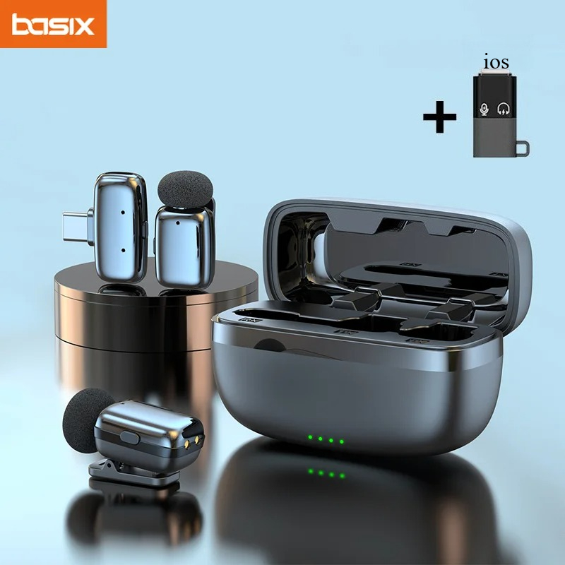 Phone Accessories For Android - ชุดไมโครโฟนไร้สายแบบหนีบเสื้อพร้อมกล่องชาร์จ ไมค์ขนาดเล็กสำหรับบันทึกวิดีโอ โทรศัพท์แอนดรอยด์ ถ่ายทอดสด