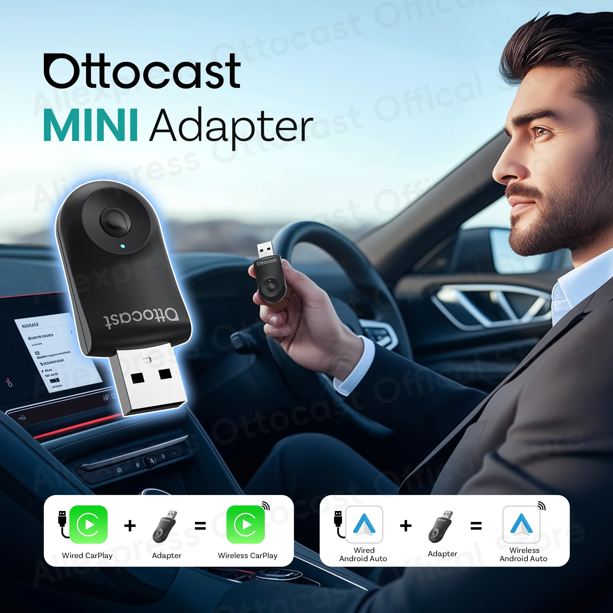 Phone Accessories For Android - 2026 ใหม่ OTTOCAST MINI ไร้สายแอนดรอยด์ออโต้คาร์เพลย์อะแดปเตอร์บลูทูธอุปกรณ์เสริมในรถยนต์สำหรับไอโฟนสำหรับซัมซุง โกogle