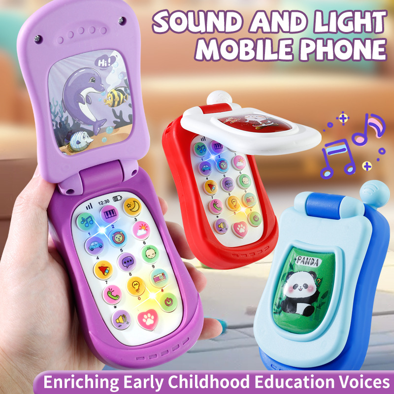 Phone Accessories Baby - โทรศัพท์มือถือการ์ตูนจำลองแบบพลิกได้ ของเล่นเสริมพัฒนาการเด็กเล็ก พร้อมเสียงเพลง ของขวัญสำหรับเด็ก 61 ชิ้น