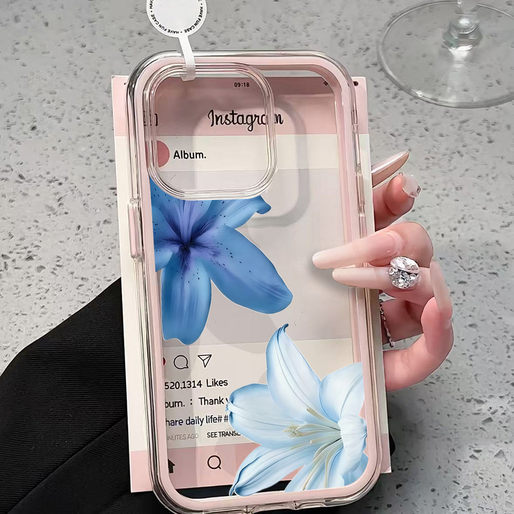 Xo Phone Accessories - เคสโทรศัพท์ใสลายดอกลิลลี่สีฟ้า สำหรับ iPhone 17 13 16