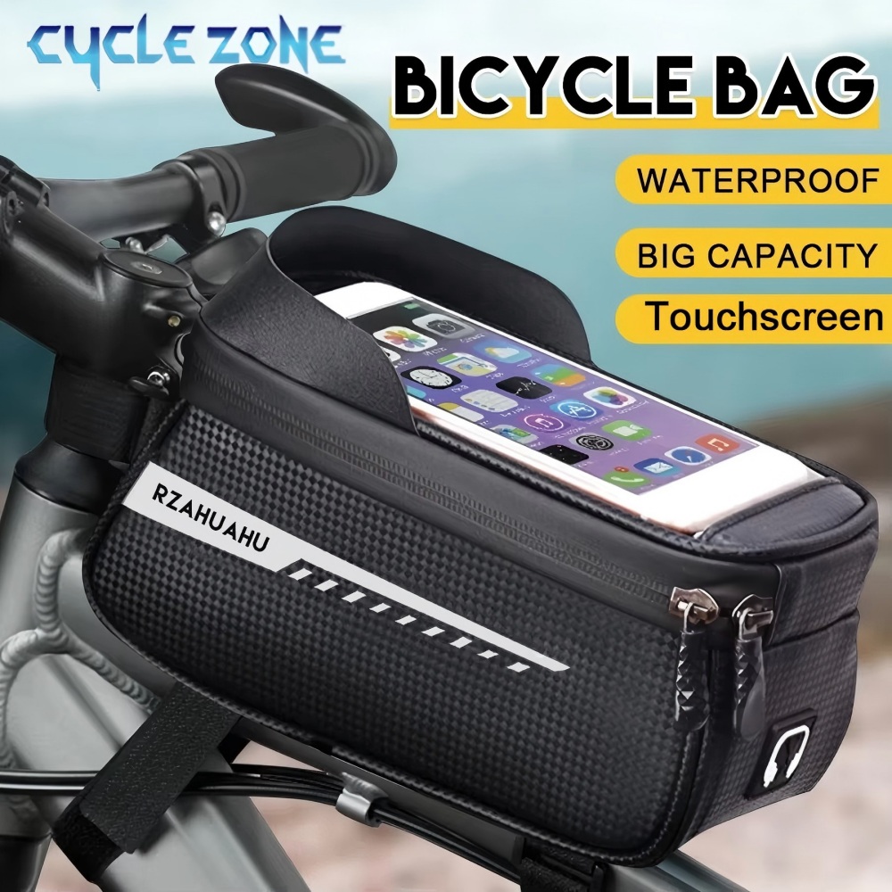 Phone Zone Accessories & Repair Photos - กระเป๋าติดจักรยานแบบติดท่อด้านหน้า กระเป๋าใส่โทรศัพท์แบบหน้าจอสัมผัส กระเป๋าจักรยานกันน้ำ อุปกรณ์เสริมสำหรับจักรยาน