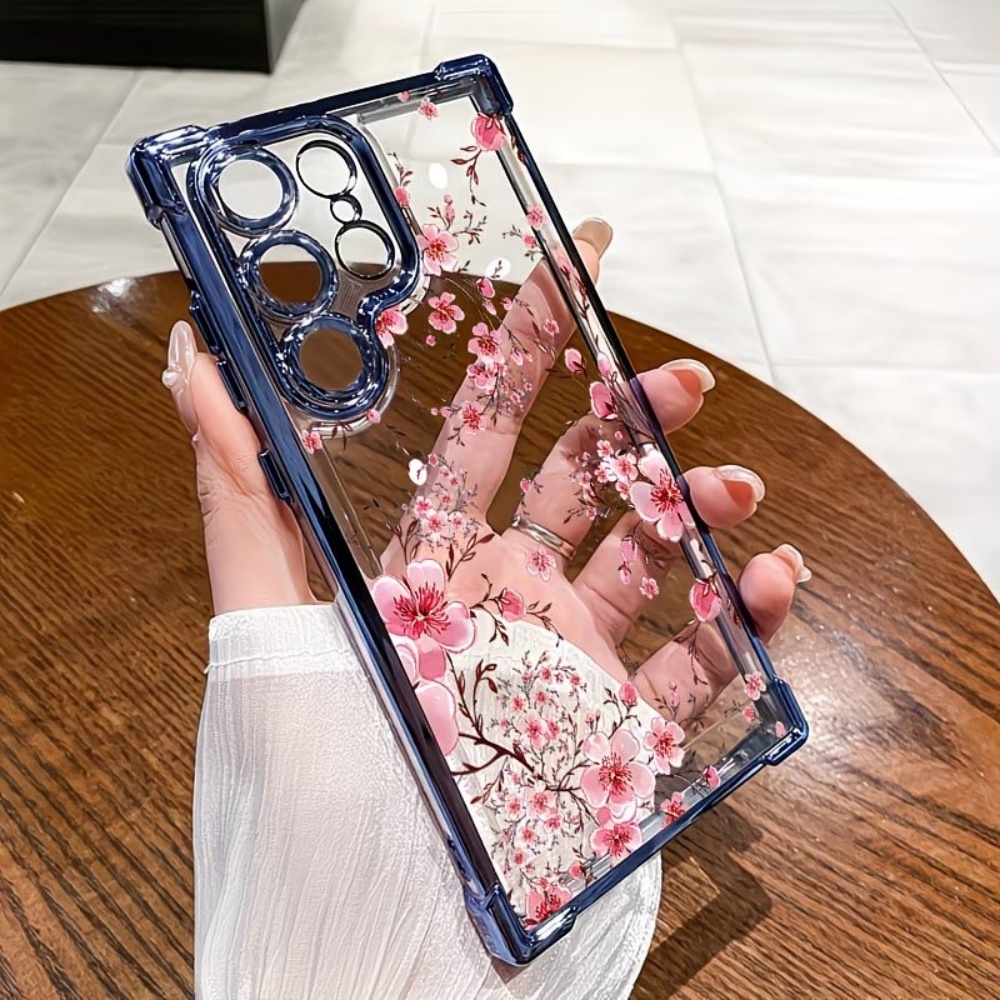 Samsung Accessories Phone - เคสโทรศัพท์เคลือบลายดอกซากุระ ป้องกันการตกกระแทกทั้งสี่มุม สำหรับ Samsung Galaxy S26