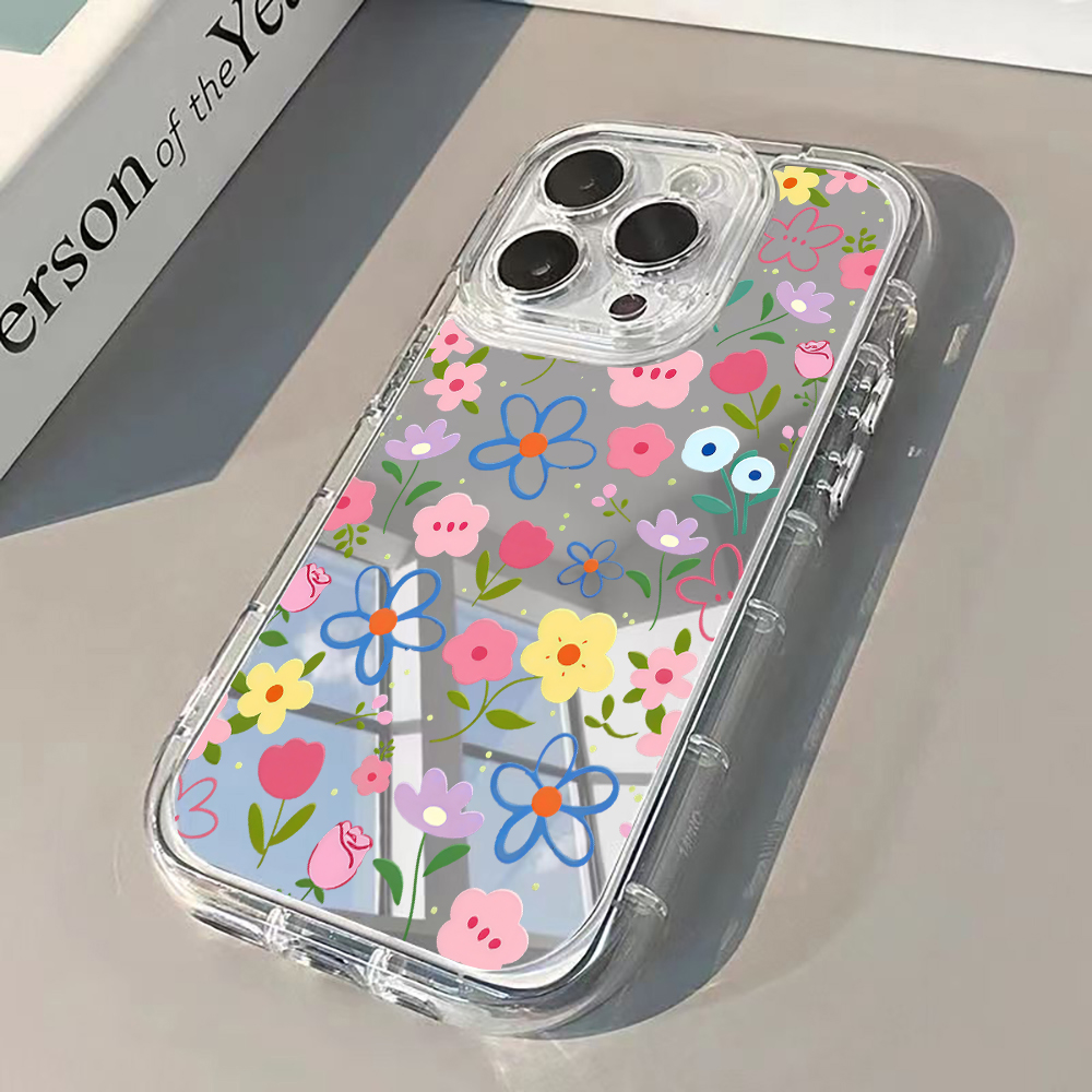 Xo Phone Accessories - เคสโทรศัพท์ลายดอกไม้สไตล์เกาหลีสีเงิน สำหรับ iPhone 17 Pro Max