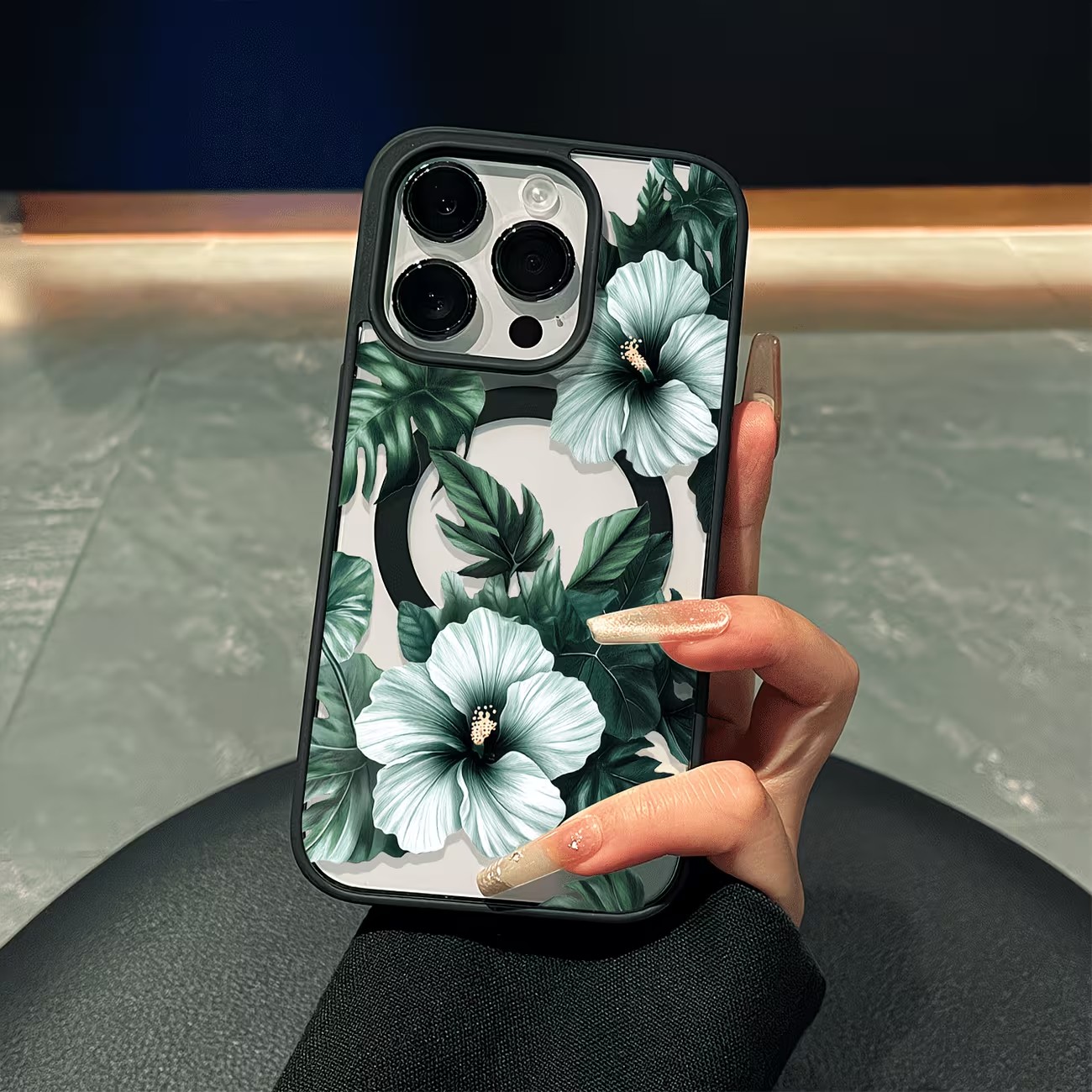 Xo Phone Accessories - เคสโทรศัพท์ลายดอกไม้สีเขียวสำหรับ iPhone 17 16 15 14