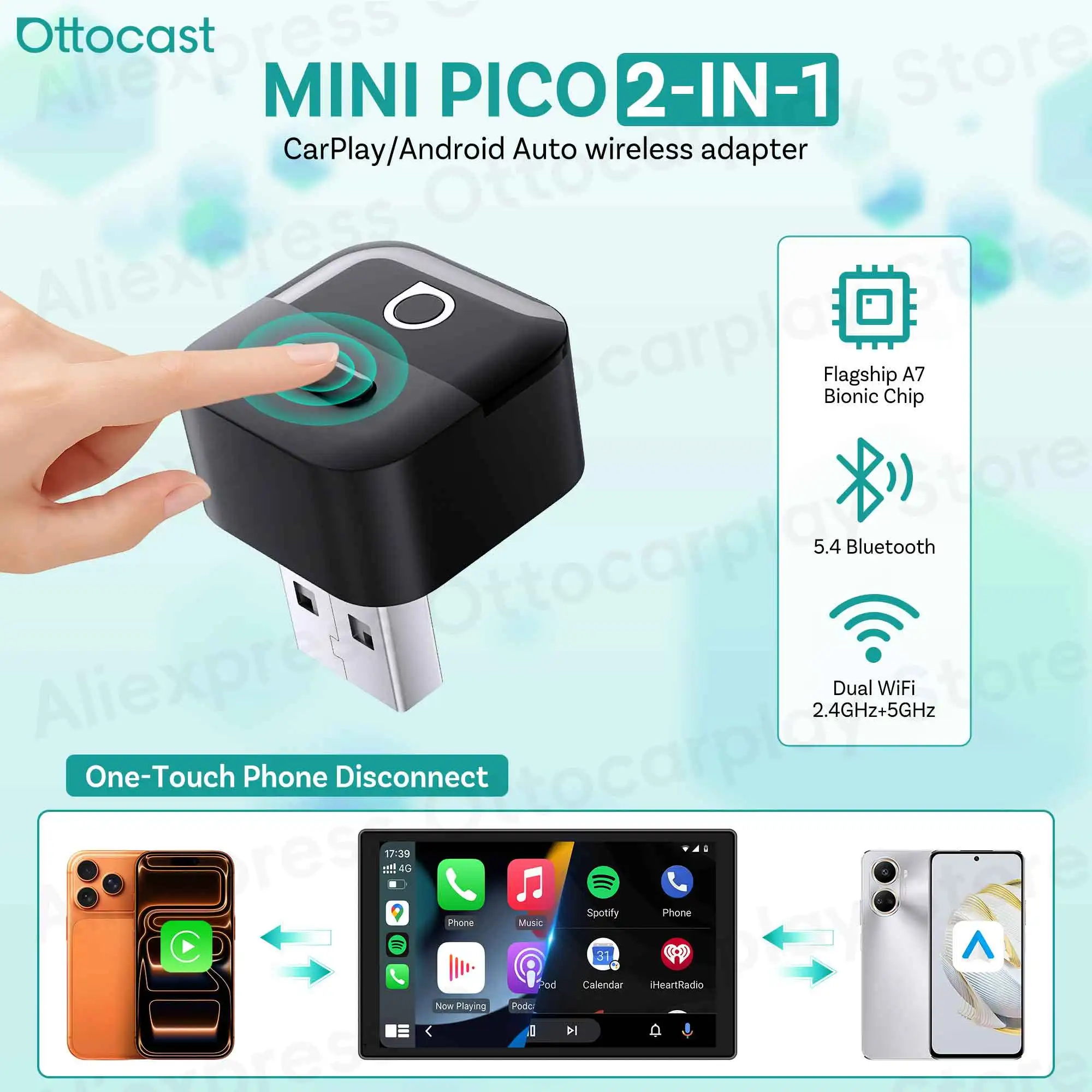 Phone Accessories For Android - OTTOCAST มินิ ปิโก 2026 อะแดปเตอร์ไร้สาย CarPlay